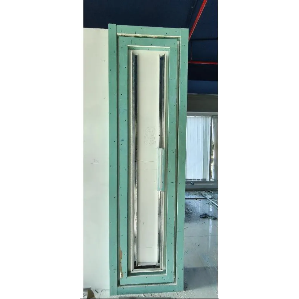 Gypsum partition frame for Arabic accent wall design in office renovation, showcasing structural elements before final installation.